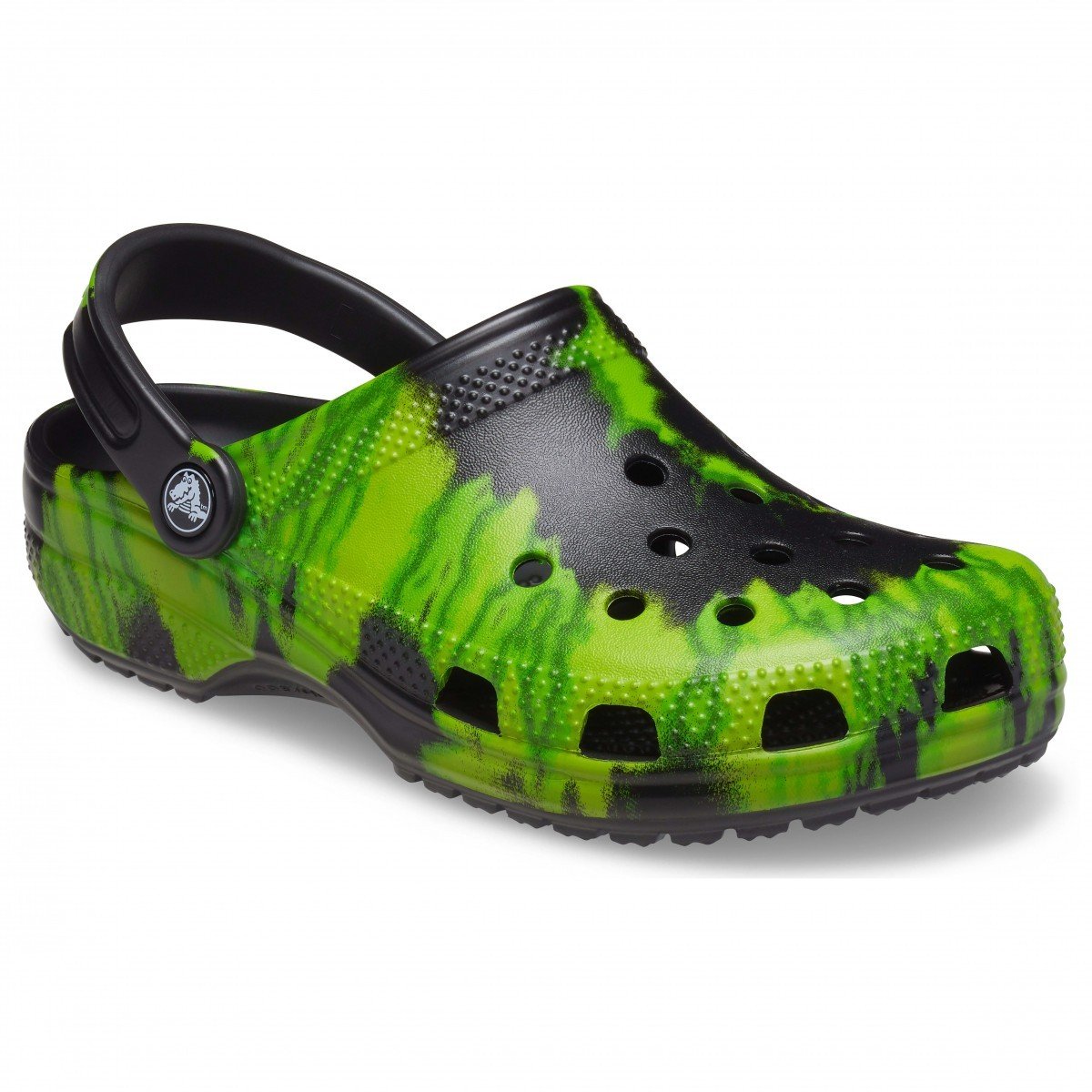 Saboți Crocs Kids\' Classic Tie-Dye Graphic Clog Negru - Black/Lime Punch - 1 | YEO