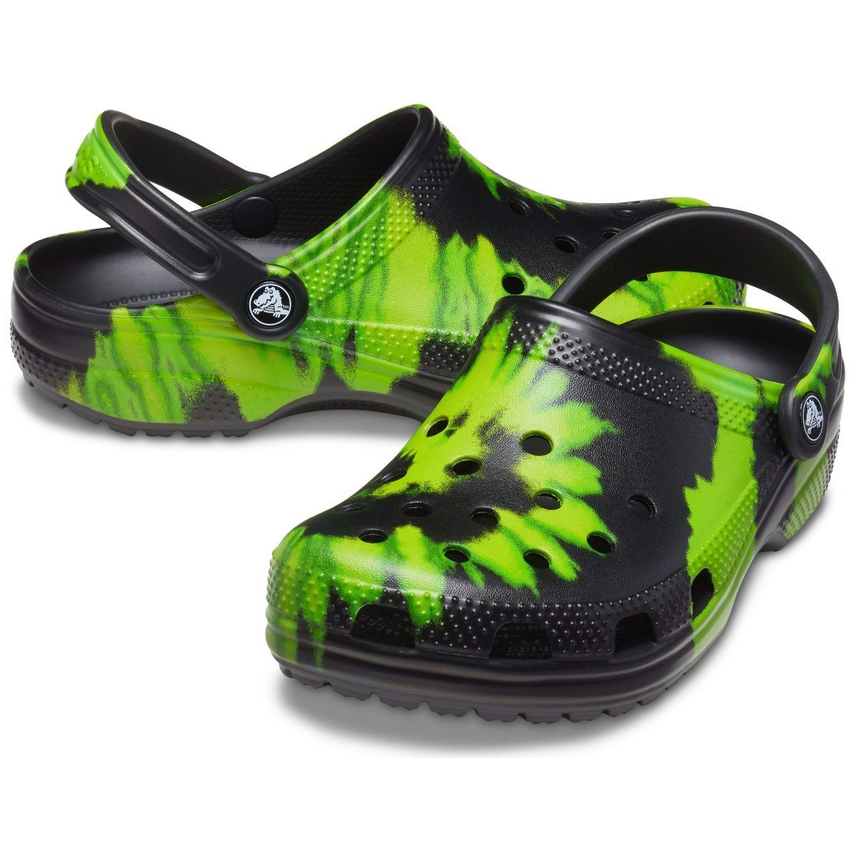 Saboți Crocs Kids\' Classic Tie-Dye Graphic Clog Negru - Black/Lime Punch - 4 | YEO