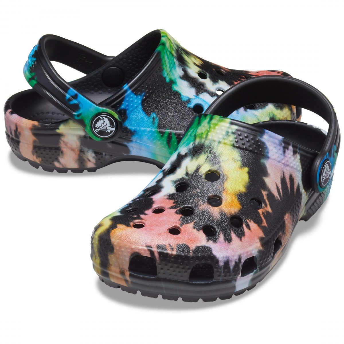Saboți Crocs Kids\' Classic Tie-Dye Graphic Clog Negru - Black/Black - 3 | YEO