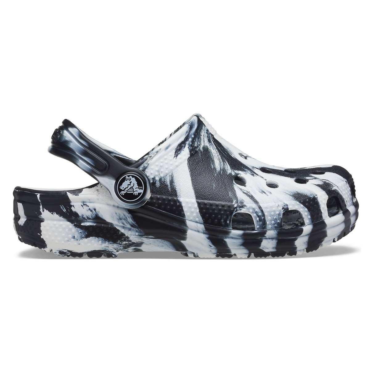 Saboți Crocs Kids\' Classic Marbled Clog Alb - White/Black