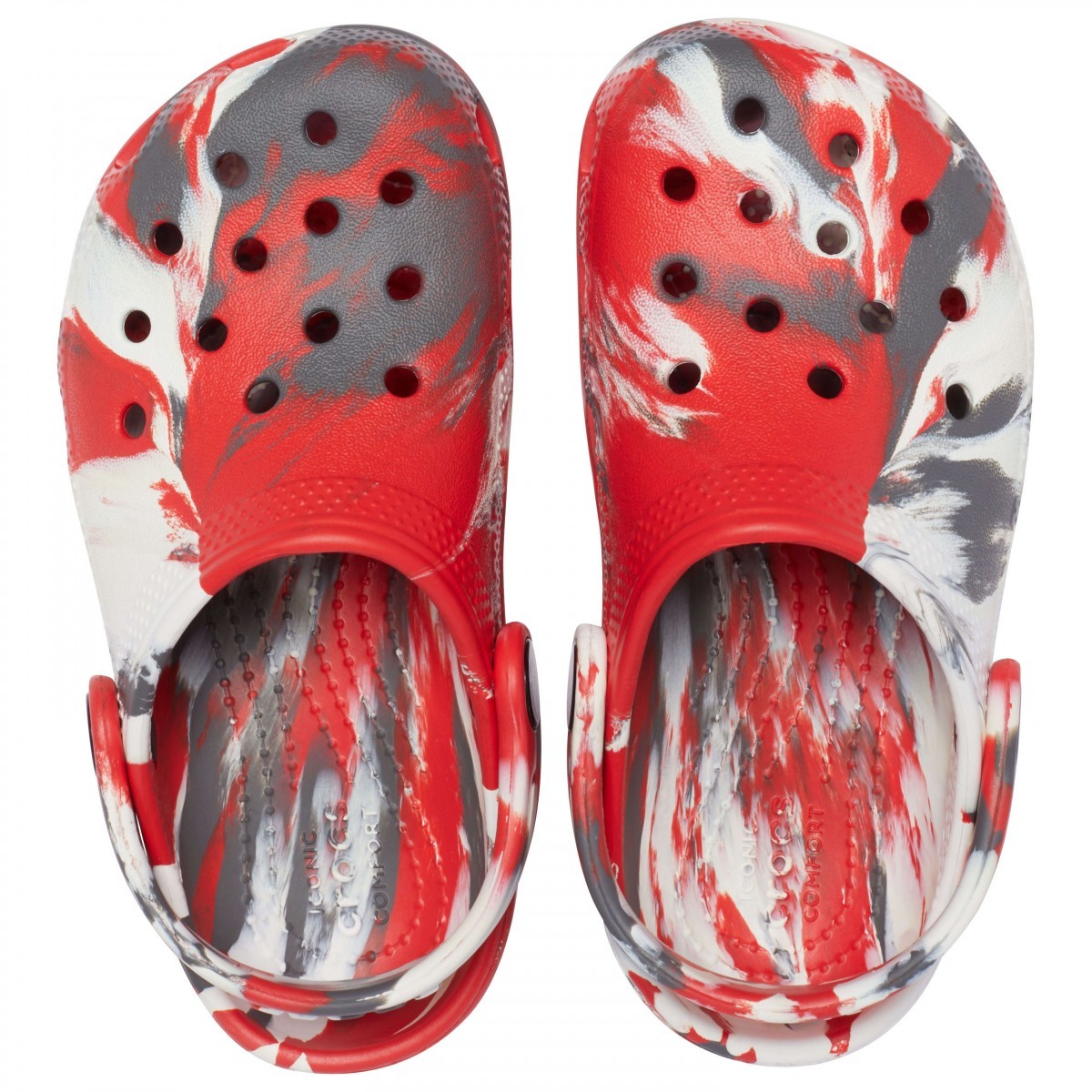 Saboți Crocs Kids\' Classic Marbled Clog Roșu - Flame/White - 3 | YEO