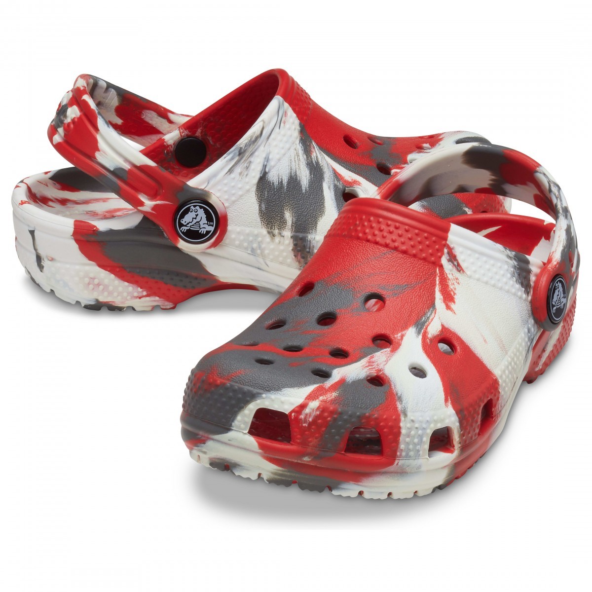 Saboți Crocs Kids\' Classic Marbled Clog Roșu - Flame/White - 5 | YEO
