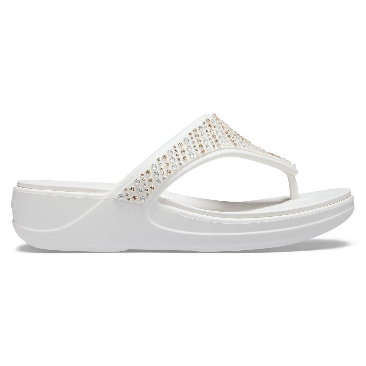 Șlapi Crocs Monterey Shimmer Wedge Flip Alb – Oyster Alb imagine 2022