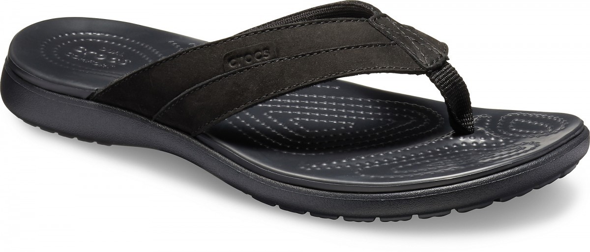Șlapi Crocs Men\'s Santa Cruz Leather Flip Negru - Black/Black - 1 | YEO