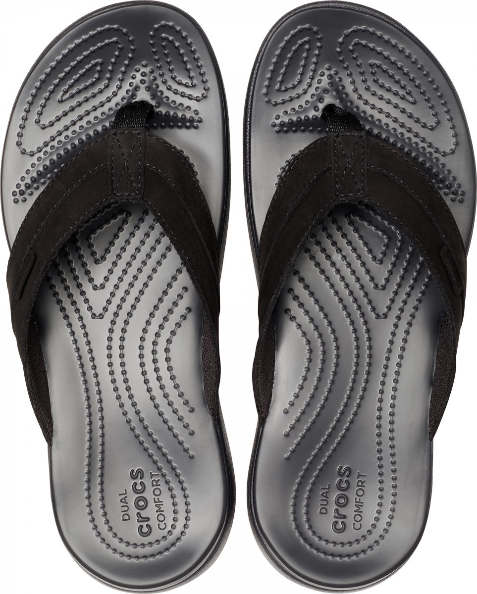 Șlapi Crocs Men\'s Santa Cruz Leather Flip Negru - Black/Black - 2 | YEO