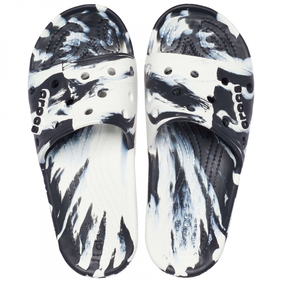 Papuci Classic Crocs Marbled Slide Alb - White/Black - 3 | YEO