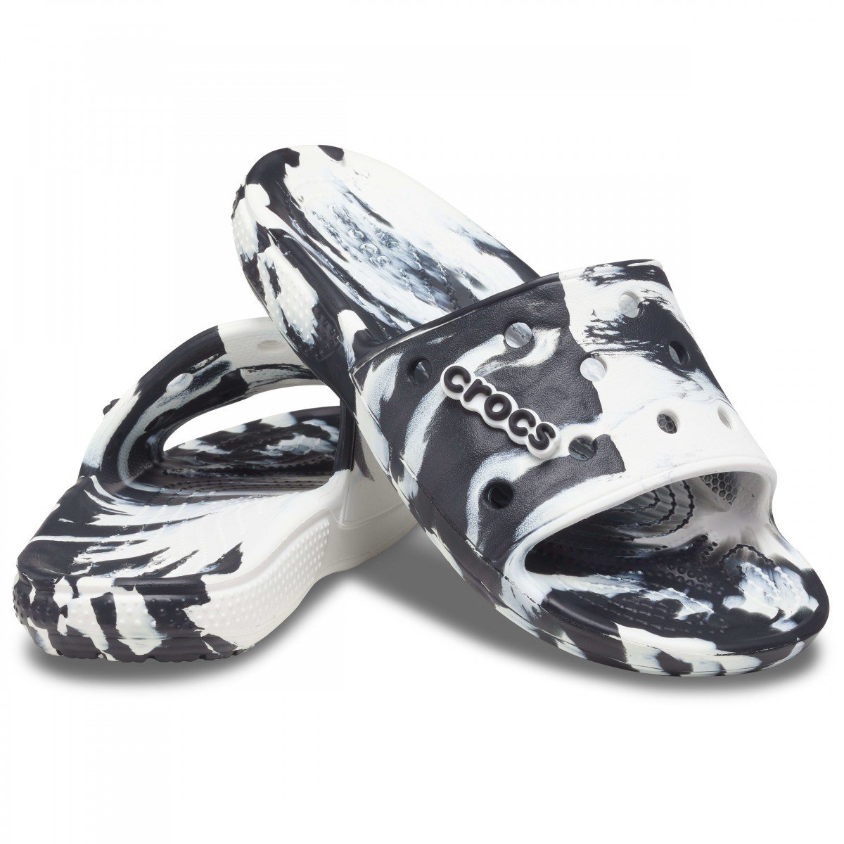 Papuci Classic Crocs Marbled Slide Alb - White/Black - 4 | YEO