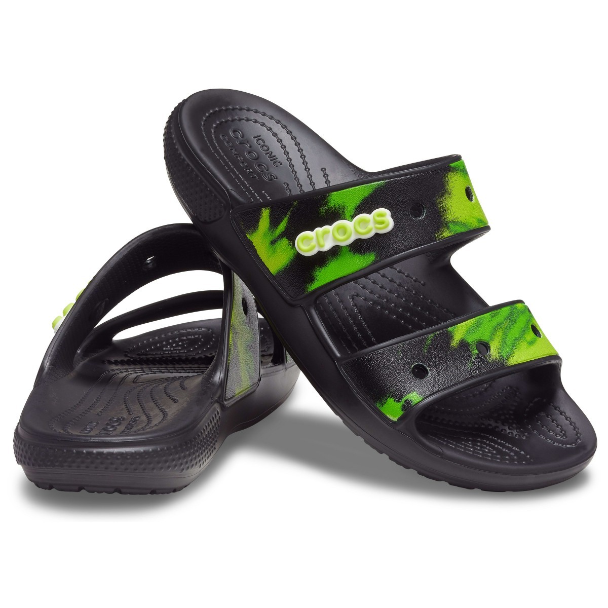 Papuci Classic Crocs Tie-Dye Graphic Sandal Negru - Black/Lime Punch - 3 | YEO