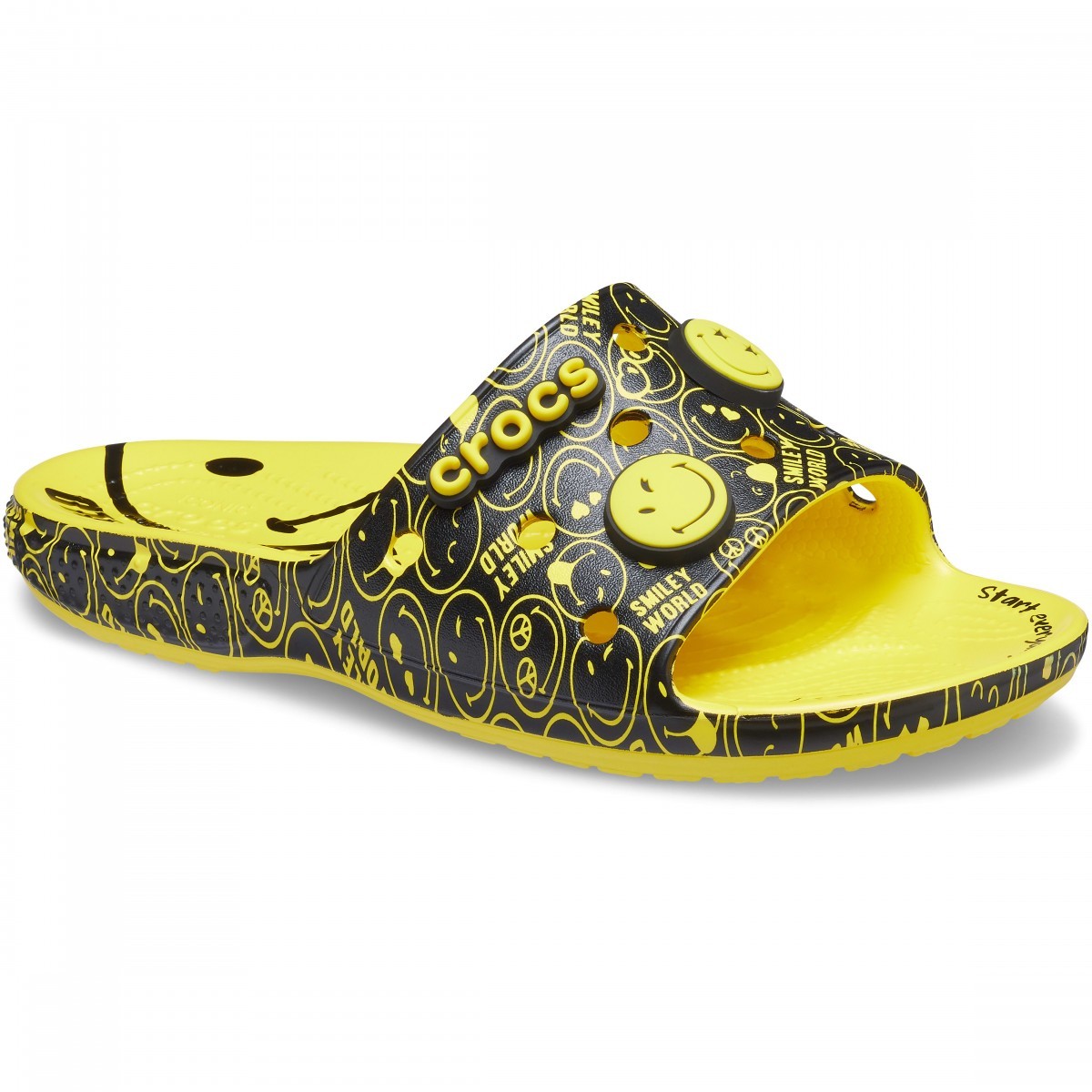 Papuci Classic Crocs Smiley World Slide Galben - Lemon/Black - 1 | YEO