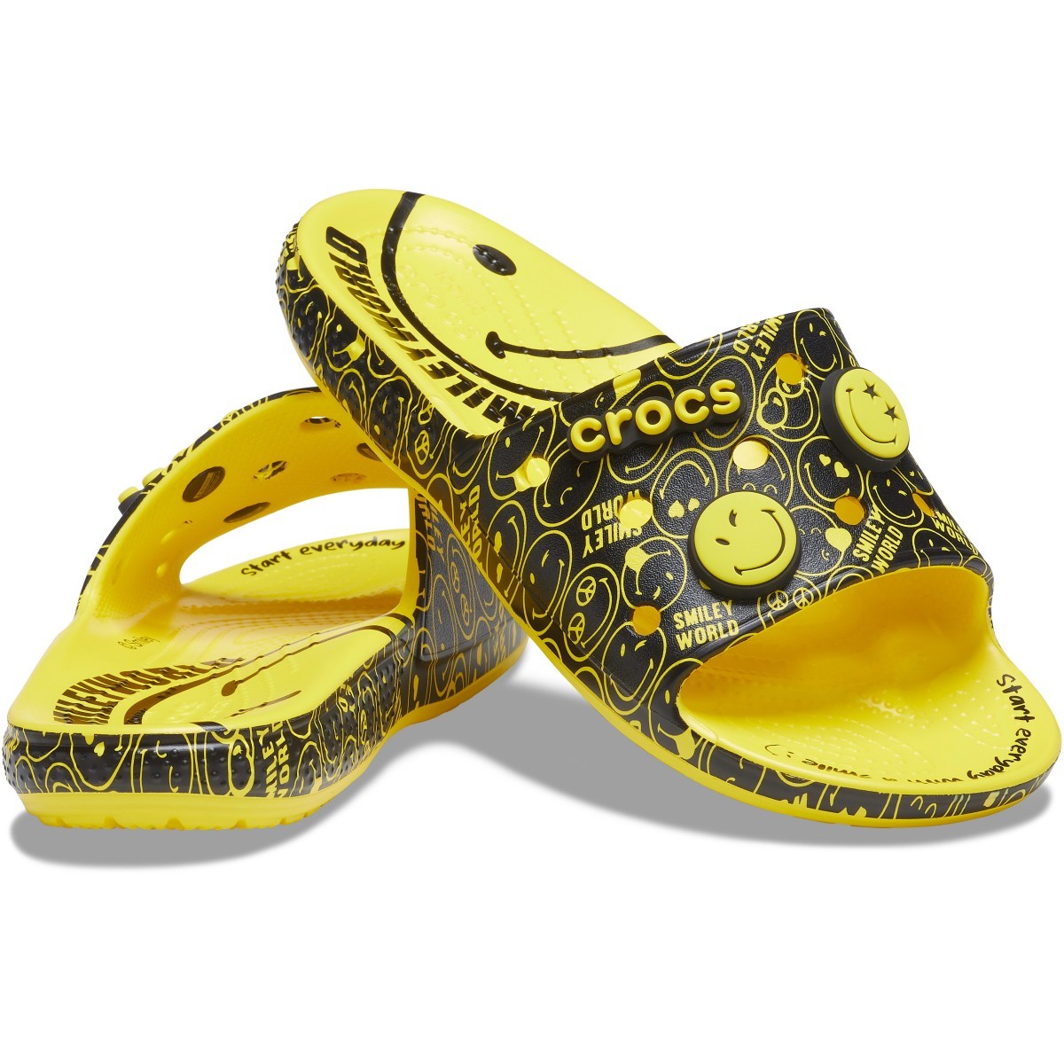 Papuci Classic Crocs Smiley World Slide Galben - Lemon/Black - 2 | YEO