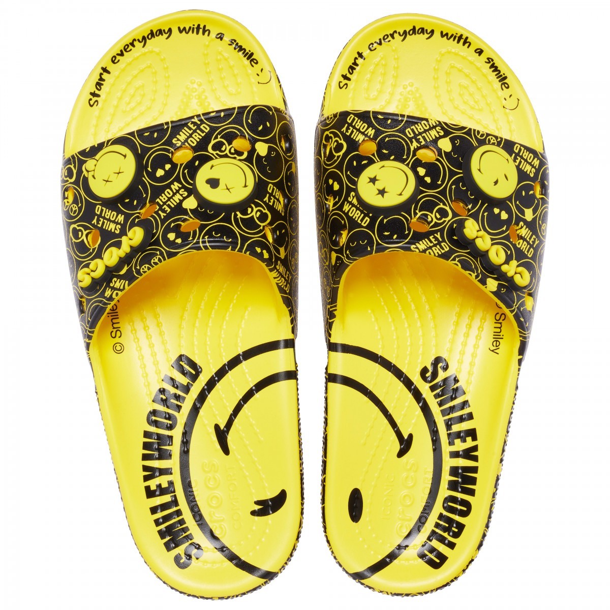 Papuci Classic Crocs Smiley World Slide Galben - Lemon/Black - 3 | YEO