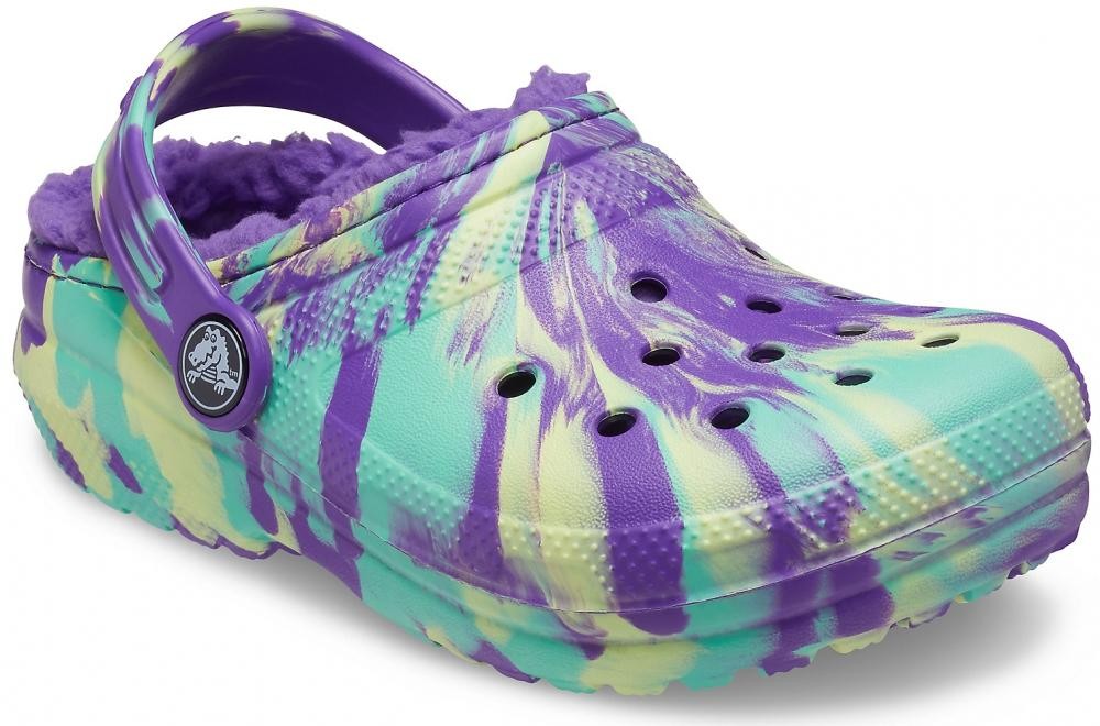 Saboti Crocs Classic Marbled Lined Kids Mov - Neon Purple - 4 | YEO