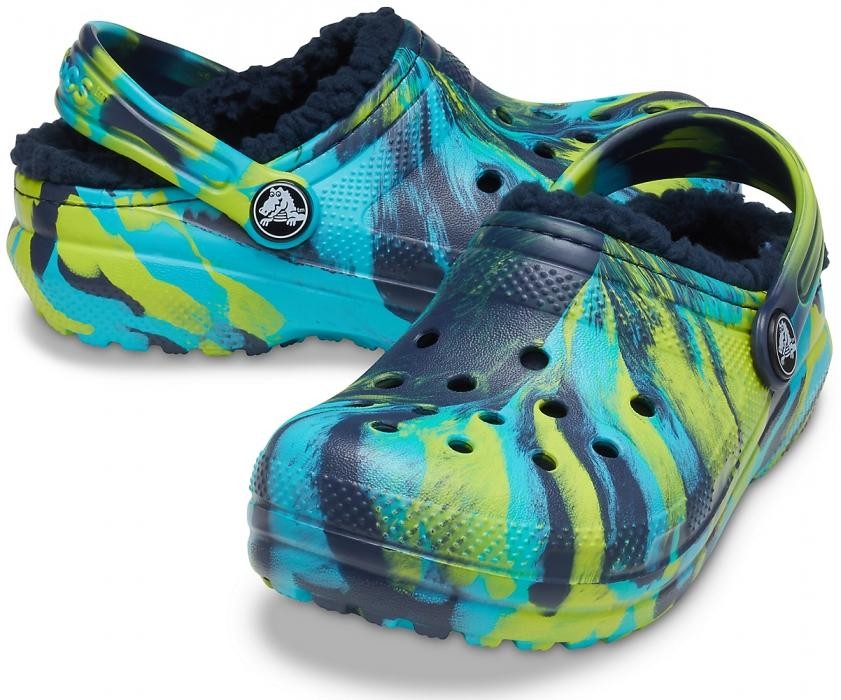 Saboti Crocs Classic Marbled Lined Kids Albastru - Navy/Multi - 1 | YEO