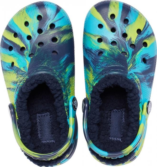 Saboti Crocs Classic Marbled Lined Kids Albastru - Navy/Multi - 2 | YEO