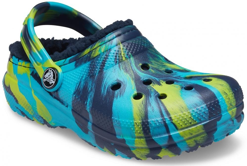 Saboti Crocs Classic Marbled Lined Kids Albastru - Navy/Multi - 5 | YEO