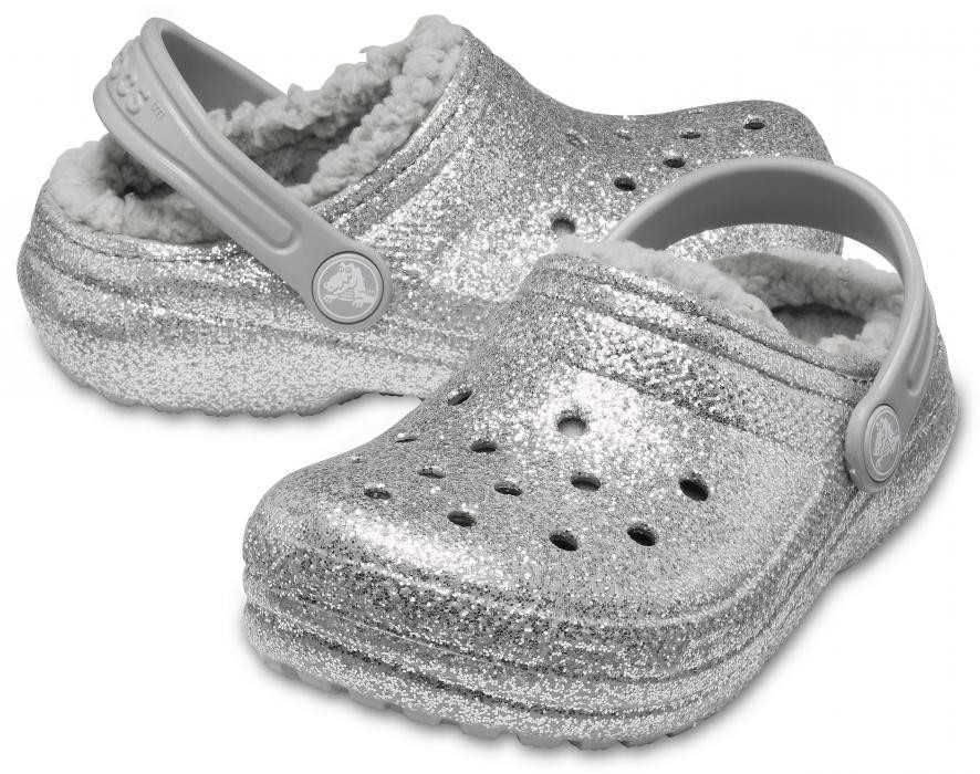 Saboti Crocs Classic Glitter Lined Clog Kids Argintiu - Silver - 1 | YEO