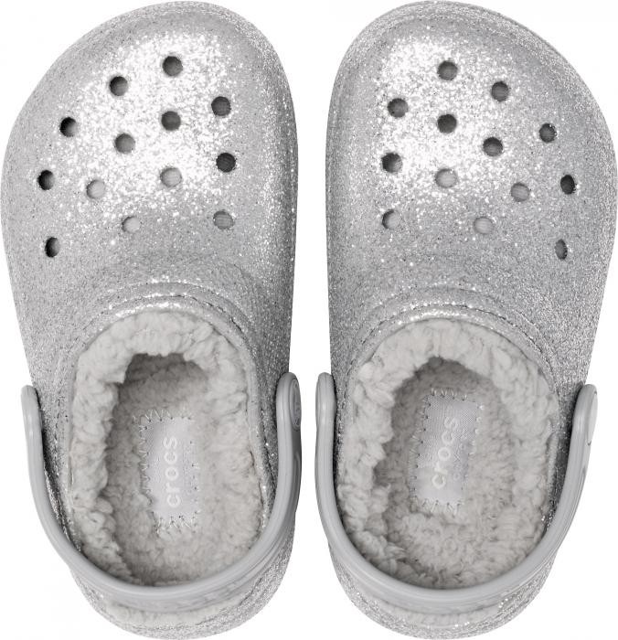 Saboti Crocs Classic Glitter Lined Clog Kids Argintiu - Silver - 2 | YEO
