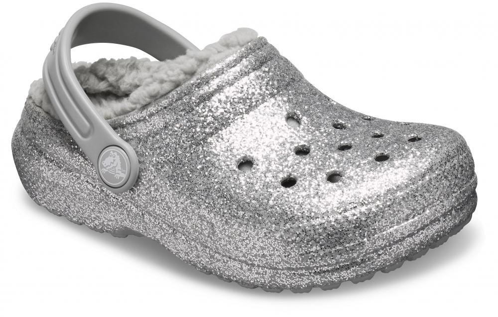 Saboti Crocs Classic Glitter Lined Clog Kids Argintiu - Silver - 4 | YEO