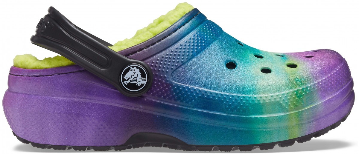 Saboți Crocs Kids\' Classic Lined Out of this World Clog Negru - Black/Lime Punch