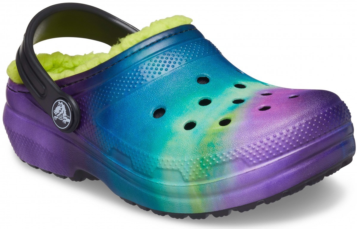 Saboți Crocs Kids\' Classic Lined Out of this World Clog Negru - Black/Lime Punch - 1 | YEO