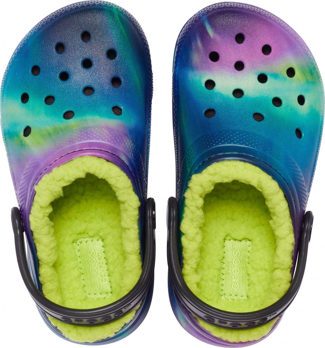Saboți Crocs Kids\' Classic Lined Out of this World Clog Negru - Black/Lime Punch - 2 | YEO