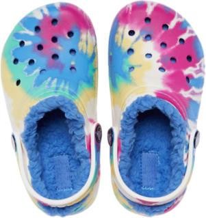 Saboți Crocs Kids\' Classic Lined Tie-Dye Graphic Clog Multicolor - Powder Blue/Multi - 2 | YEO