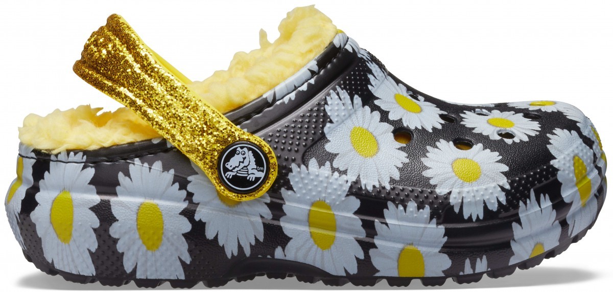 Saboți Crocs Kids\' Classic Lined Vacay Vibes Clog Negru - Black Daisy