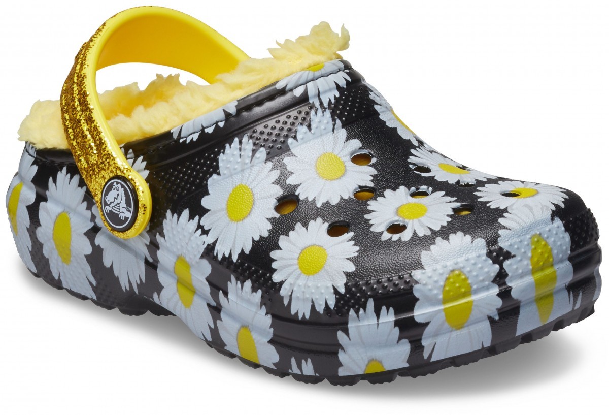 Saboți Crocs Kids\' Classic Lined Vacay Vibes Clog Negru - Black Daisy - 1 | YEO