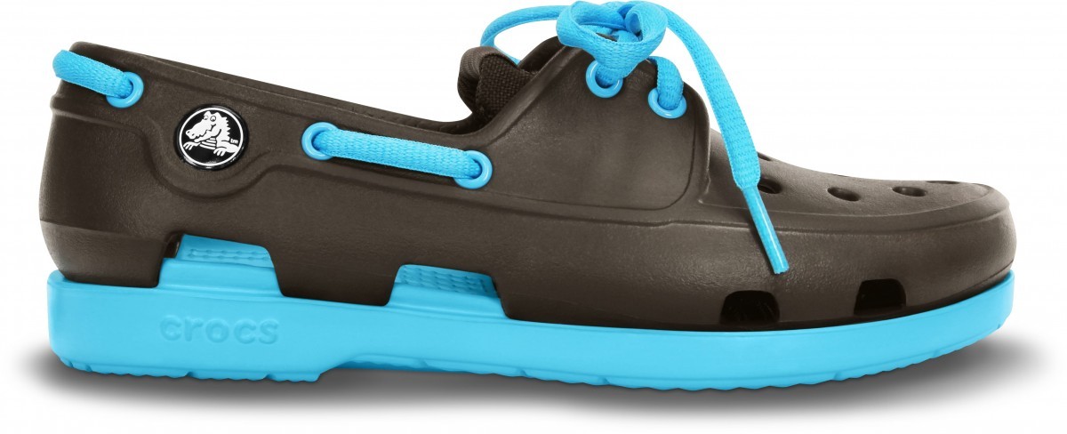 Pantofi Crocs Kids\' Beach Line Lace Boat Shoe Maro - Espresso/Electric Blue