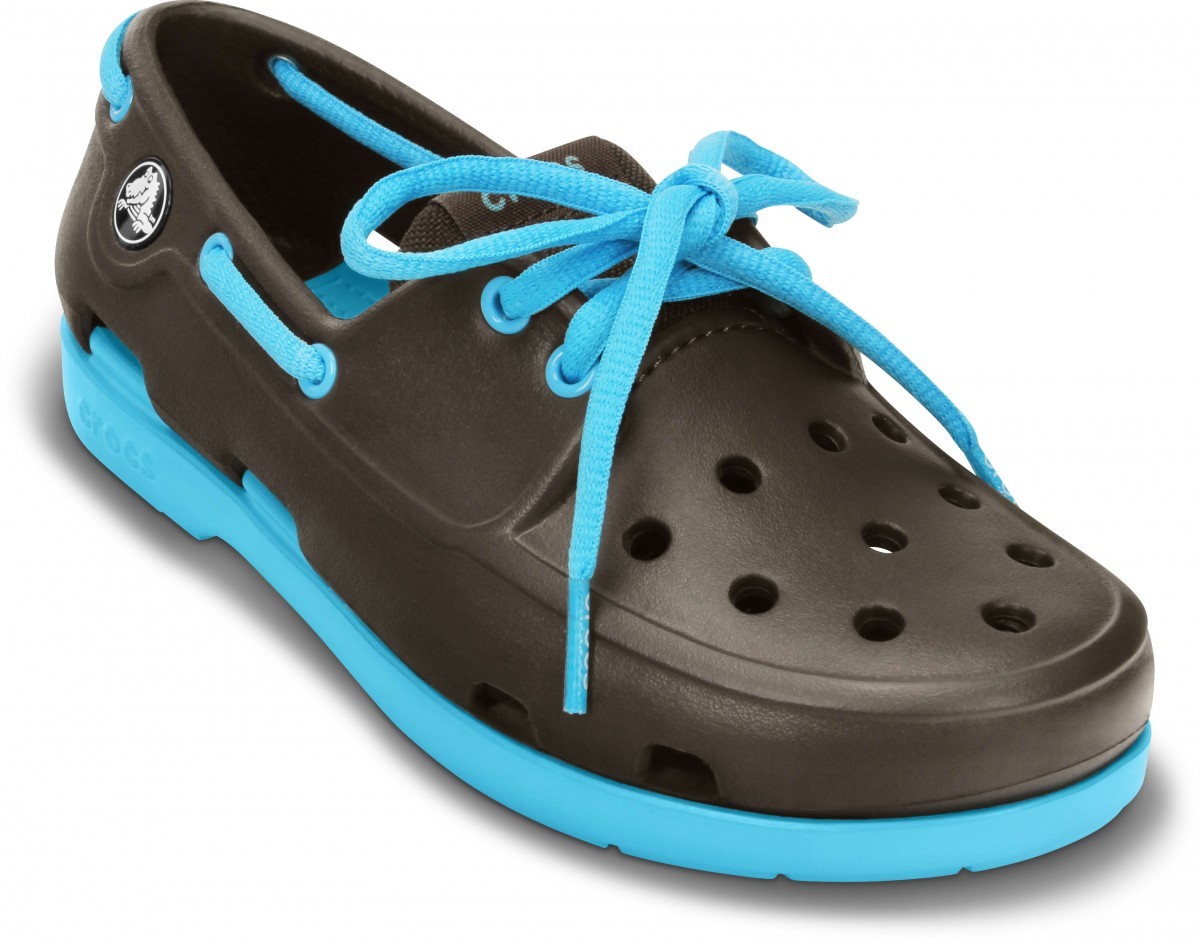 Pantofi Crocs Kids\' Beach Line Lace Boat Shoe Maro - Espresso/Electric Blue - 1 | YEO