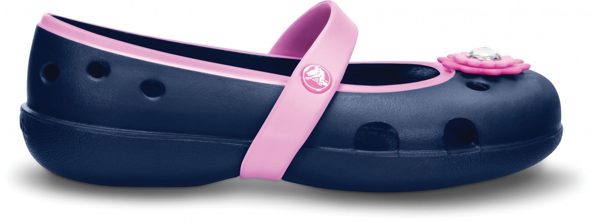 Balerini Crocs Kids\' Keeley Petal Charm Flat Albastru - Navy/Carnation