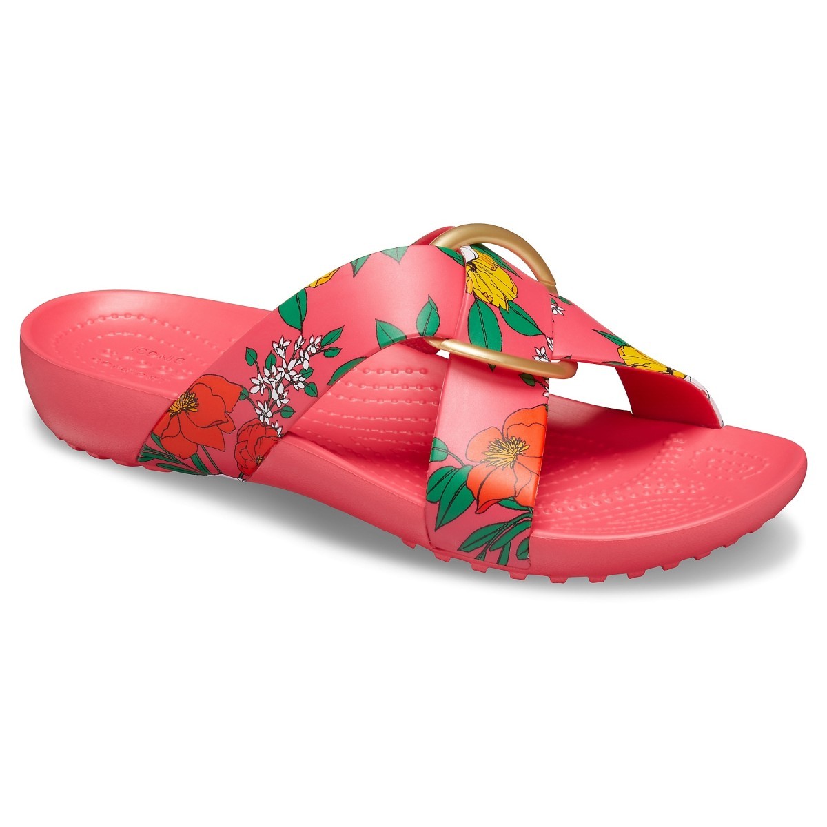 Papuci Crocs Serena Printed Cross Band Slide Roz – Floral/Poppy Band imagine 2022