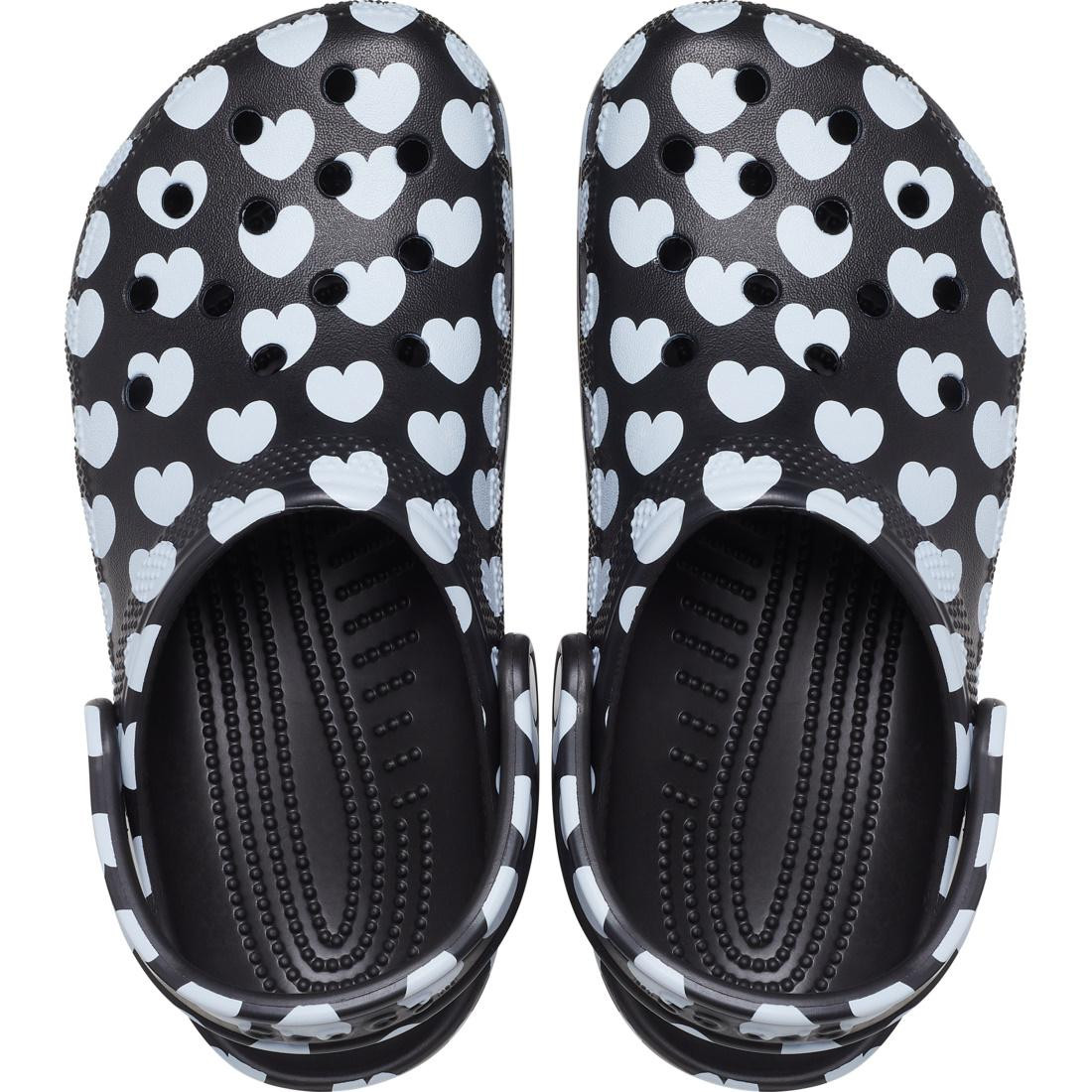 Saboti Classic Crocs Heart Print Clog Negru - Black/White - 5 | YEO