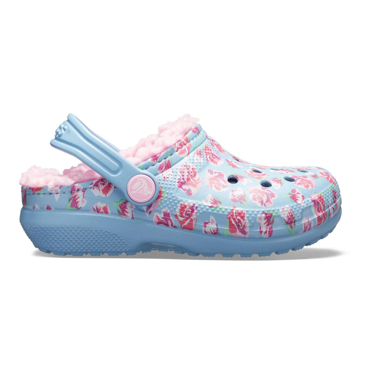 Saboti Crocs Classic Lined Graphic Clog Kids Albastru deschis - Chambray Blue/Carnation