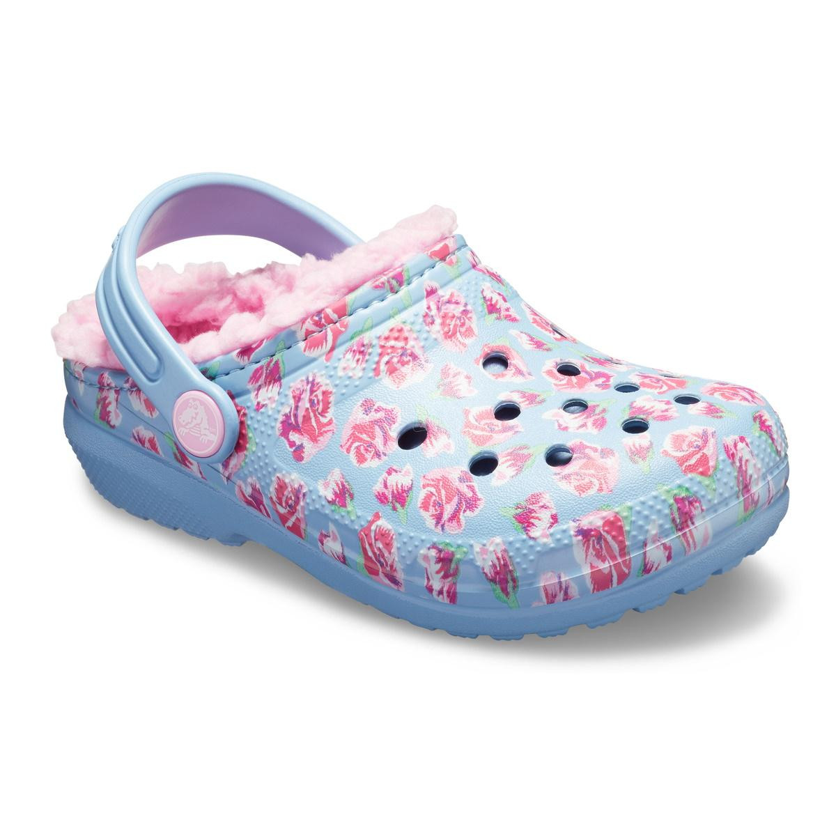 Saboti Crocs Classic Lined Graphic Clog Kids Albastru deschis - Chambray Blue/Carnation - 1 | YEO