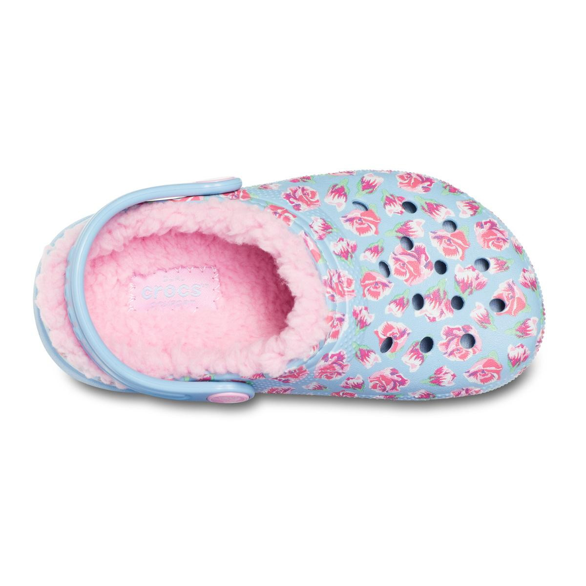 Saboti Crocs Classic Lined Graphic Clog Kids Albastru deschis - Chambray Blue/Carnation - 3 | YEO