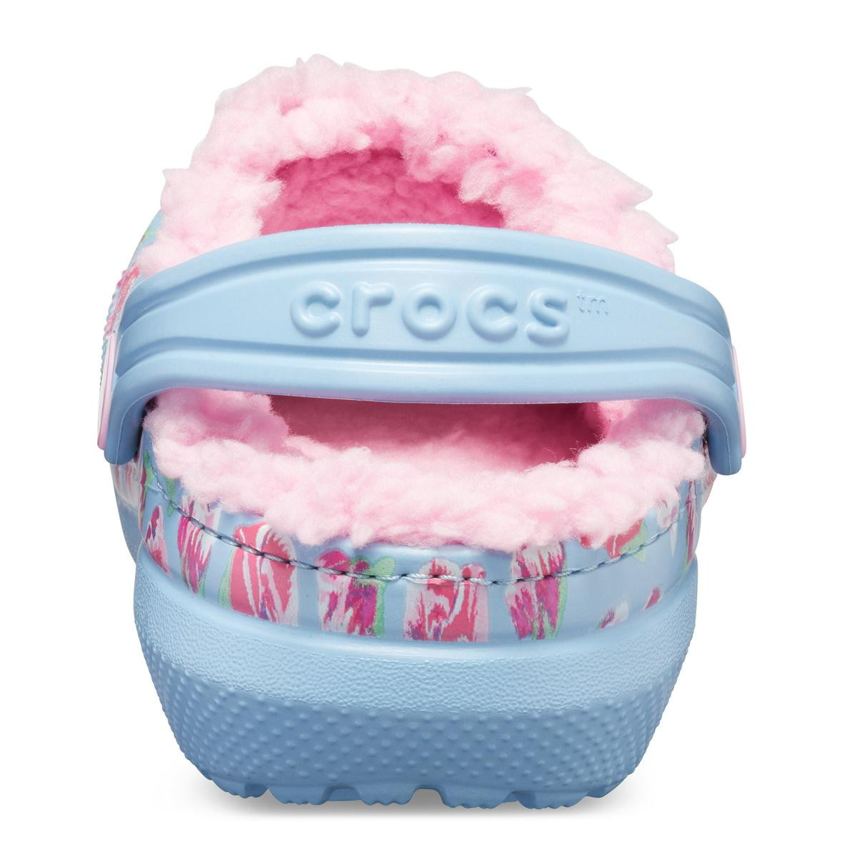 Saboti Crocs Classic Lined Graphic Clog Kids Albastru deschis - Chambray Blue/Carnation - 4 | YEO