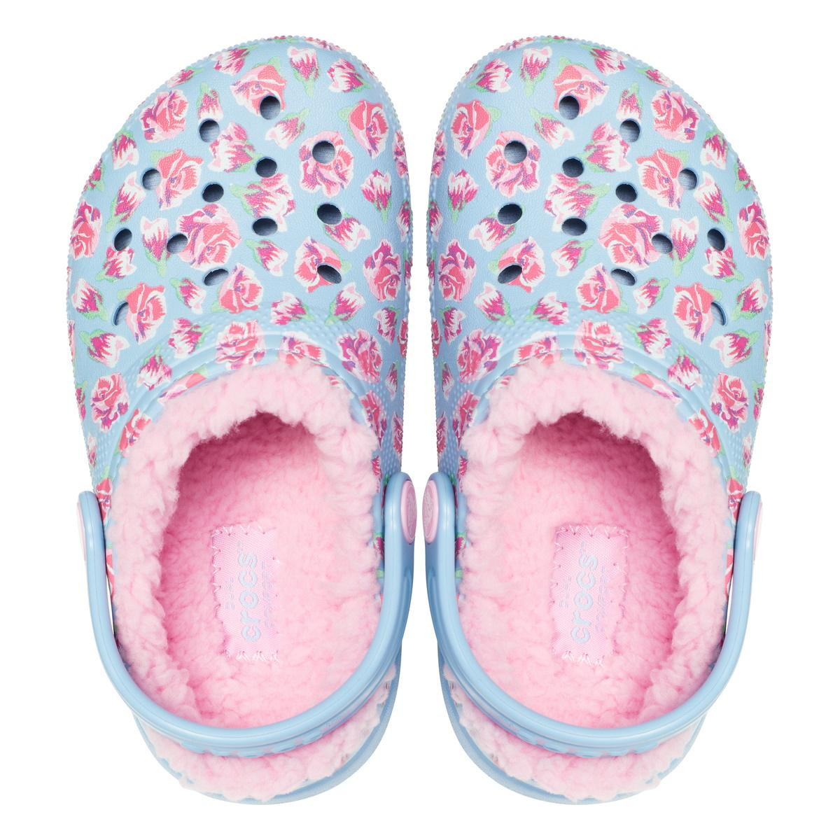 Saboti Crocs Classic Lined Graphic Clog Kids Albastru deschis - Chambray Blue/Carnation - 5 | YEO