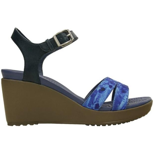 Sandale Crocs Leigh II Ankle Strap Wedge W Albastru – Nautical Navy/Oatmeal Albastru imagine 2022