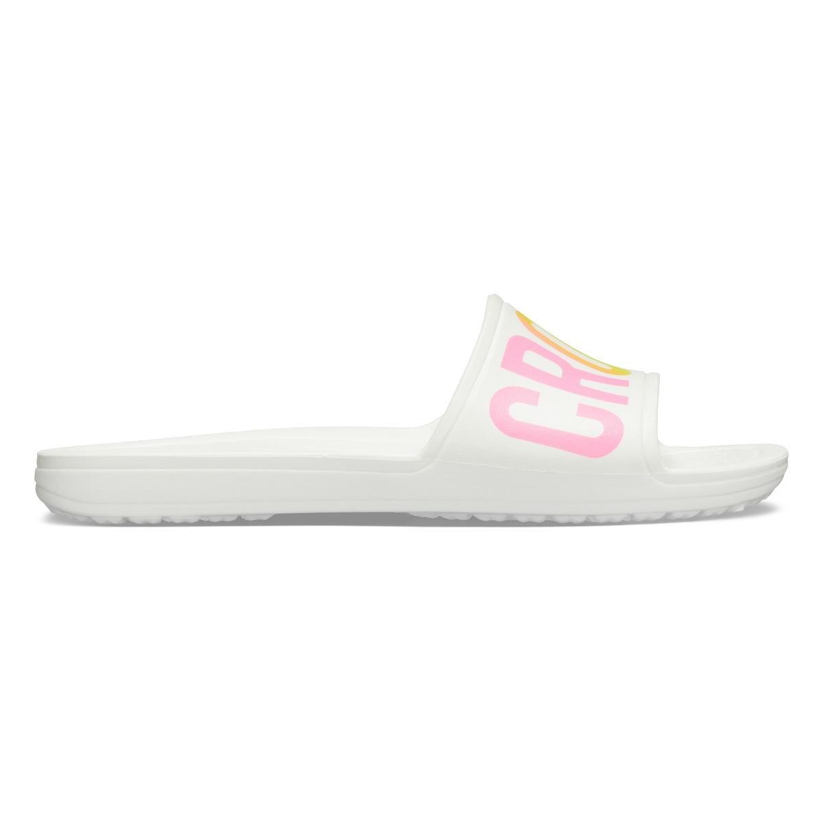 Papuci Crocs Sloane Logo Mania Slide Alb – White Alb imagine 2022