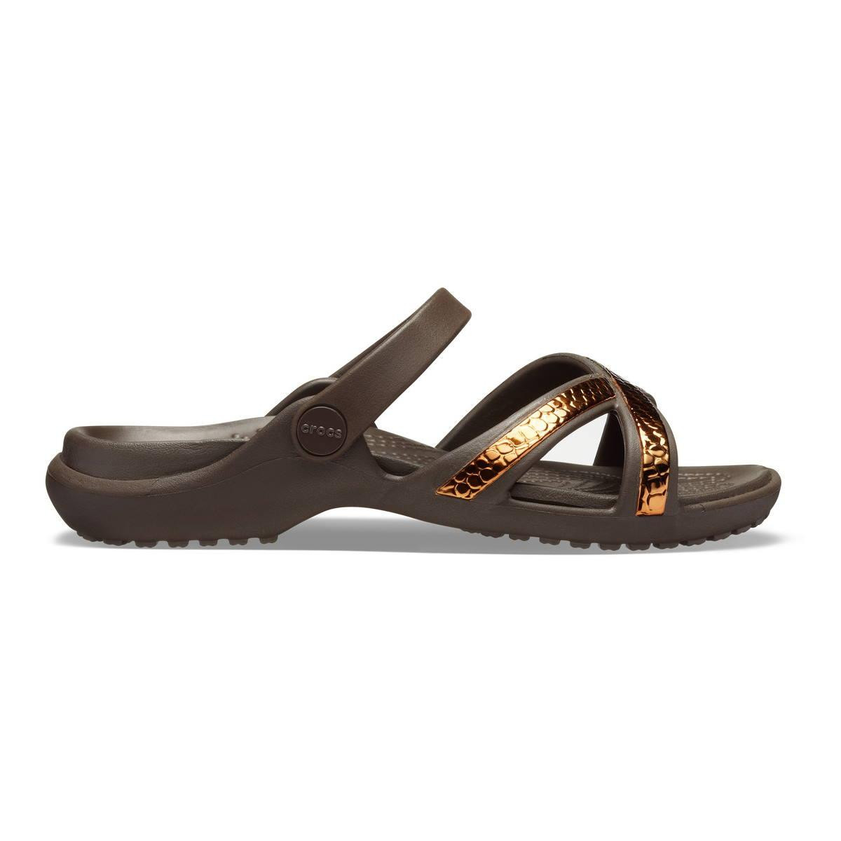 Sandale Crocs Meleen MetalText XBand Sandal Maro – Espresso/Bronze Crocs imagine 2022