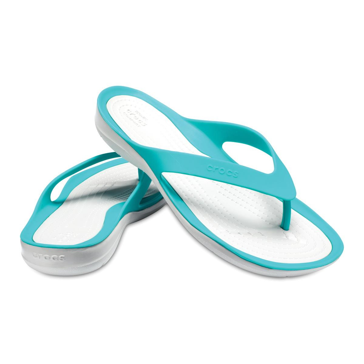 Șlapi Crocs Women\'s Swiftwater Flip Albastru - Tropical Teal/Pearl White - 5 | YEO
