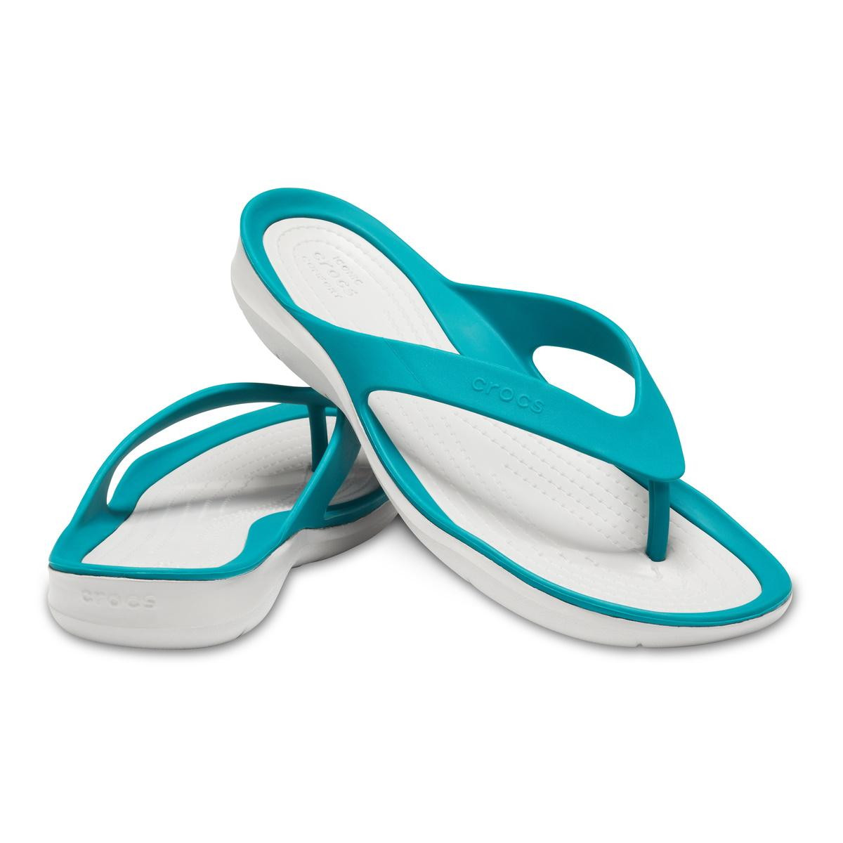 Șlapi Crocs Women\'s Swiftwater Flip Verde - Juniper/Pearl White - 3 | YEO