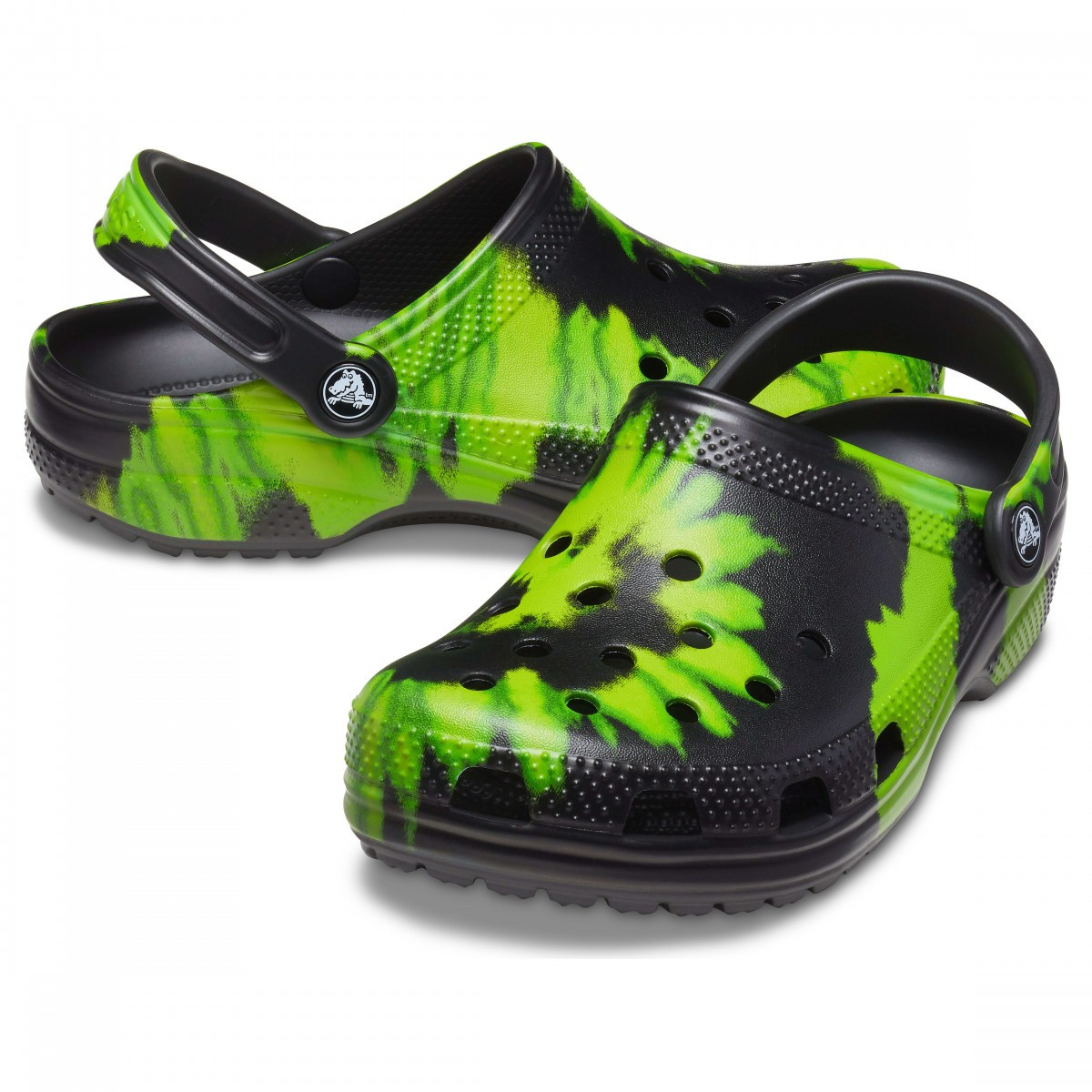 Saboti Crocs Classic Tie-Dye Graphic Clog Negru - Black/Lime Punch - 4 | YEO