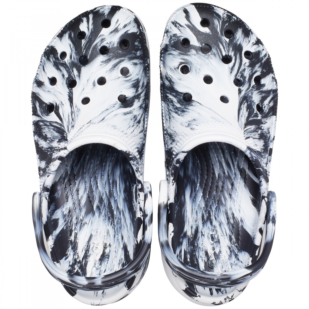 Saboți Crocs Women\'s Classic Platform Marbled Clog Negru - Black/White - 4 | YEO