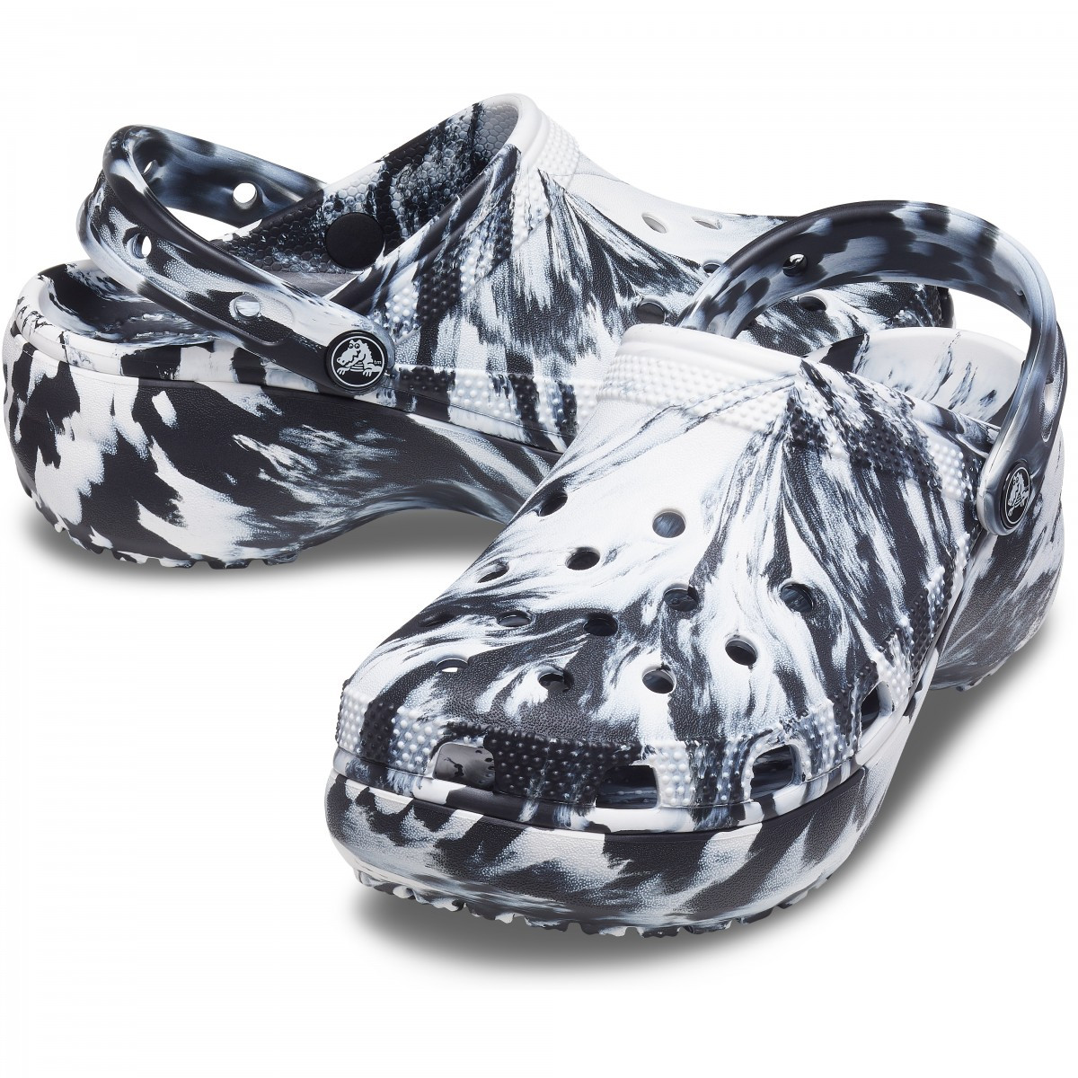 Saboți Crocs Women\'s Classic Platform Marbled Clog Negru - Black/White - 5 | YEO
