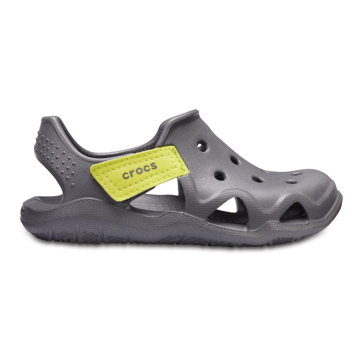 Saboți Crocs Swiftwater Wave Kids Gri – Slate Grey/Tennis Ball Green Ball imagine 2022