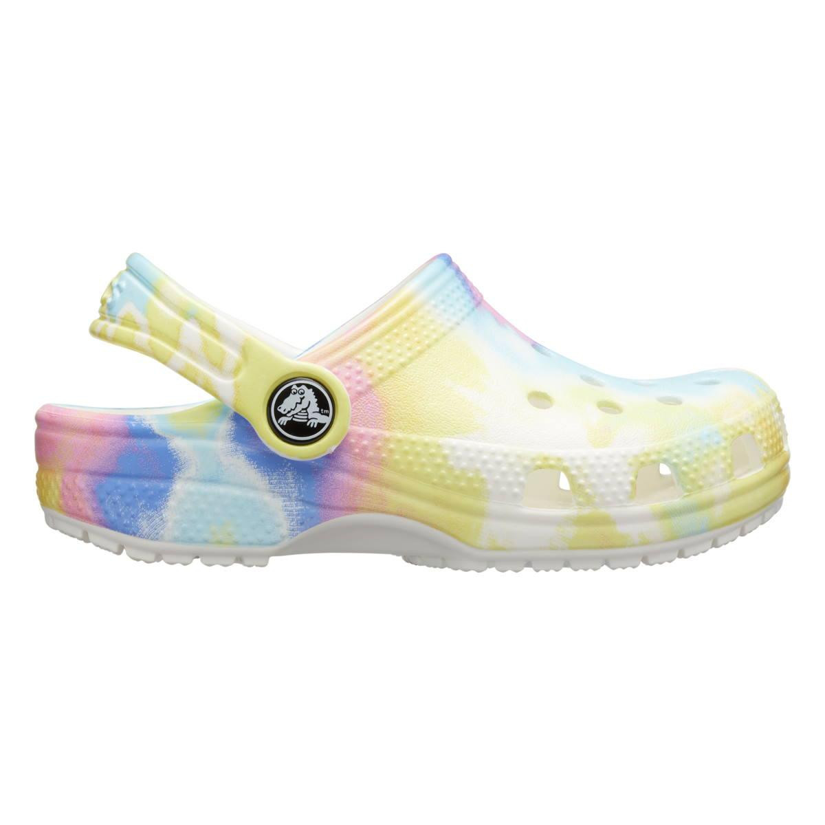 Saboți crocs kids' classic tie-dye graphic new clog alb - white/multi