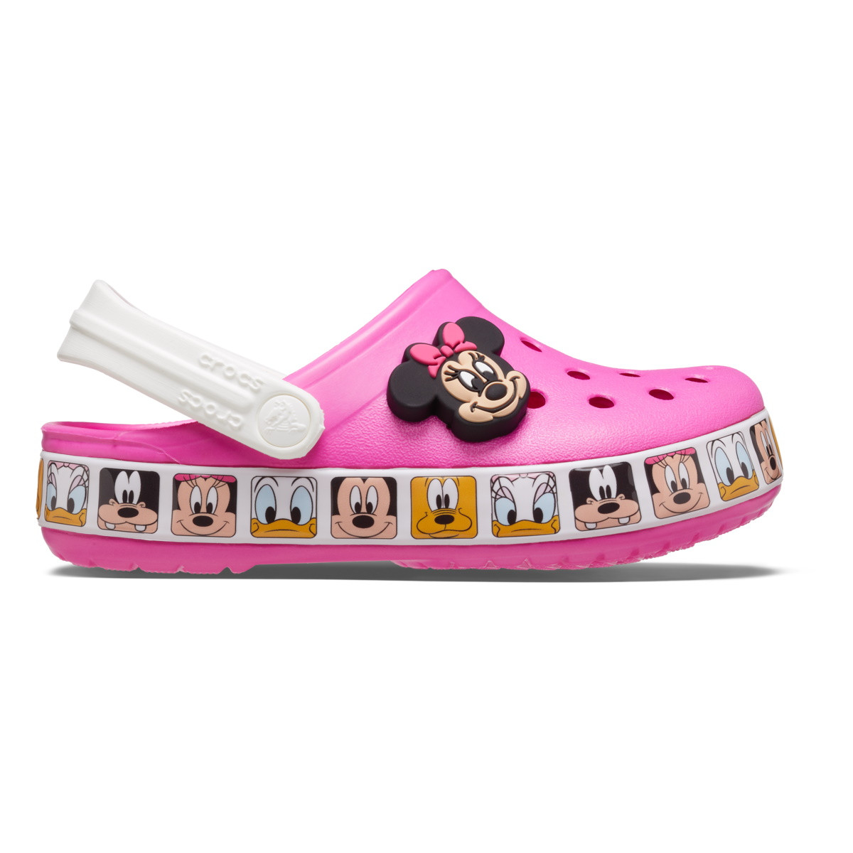 Saboți Crocs Toddler Fun Lab Disney Minnie Mouse Band Clog Roz – Electric Pink/Cantaloupe Band imagine 2022