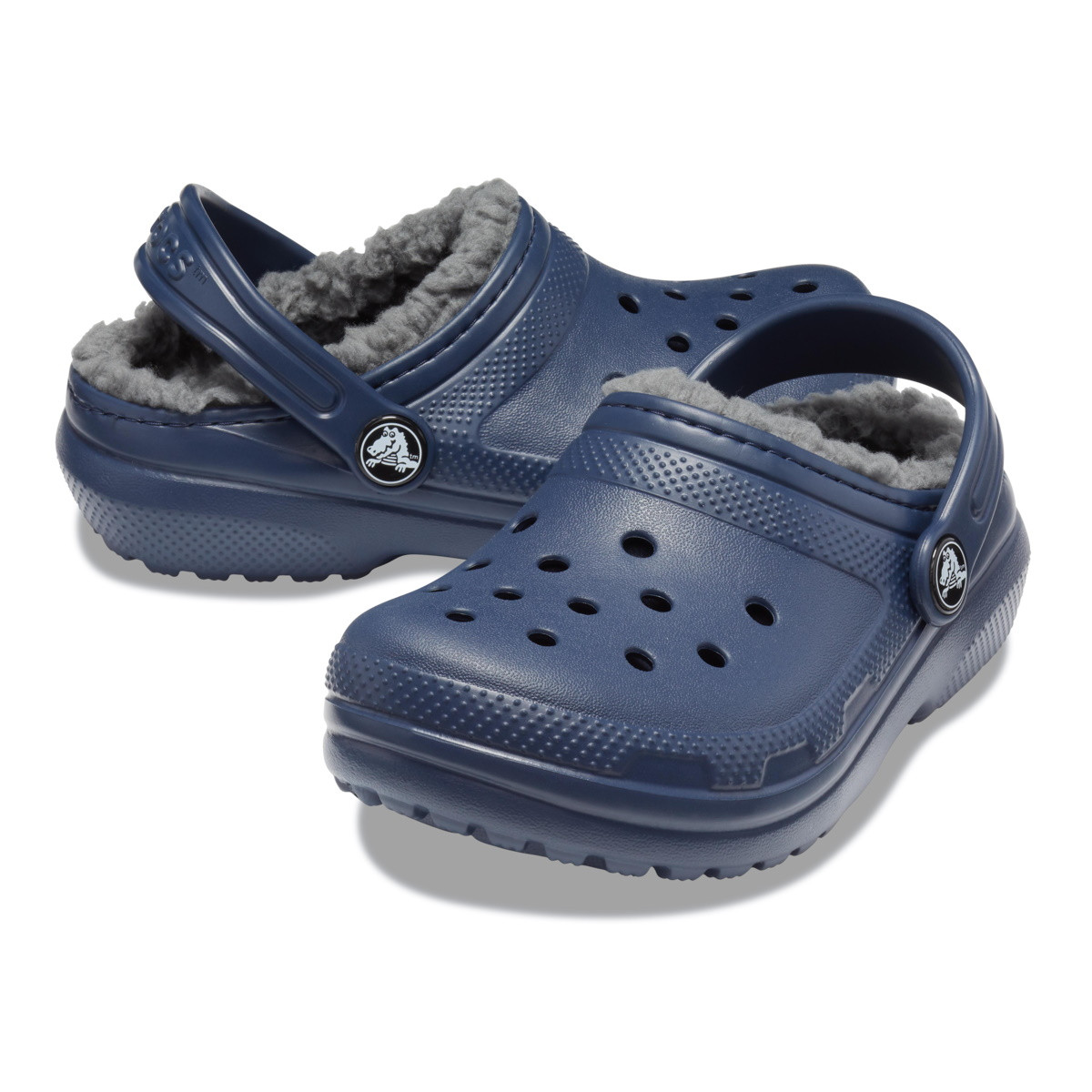Saboti Crocs New Classic Lined Clog Kids Albastru - Navy/Charcoal - 3 | YEO